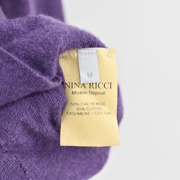 NINA RICCI Sweater Womens Size M Cashmere Blend Purple VNeck‎ Knit Cardigan - Picture 8 of 14